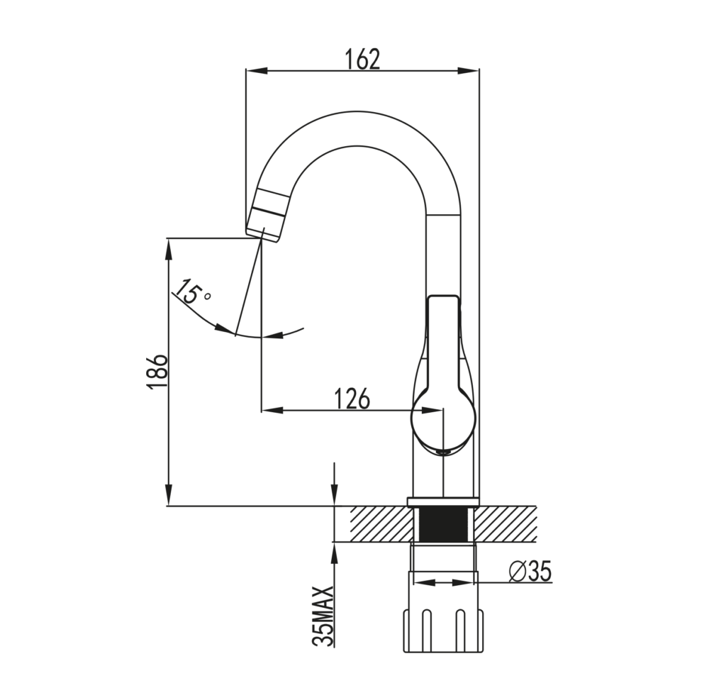 ברז שגיב ברבור שחור מט קצר מעוצב