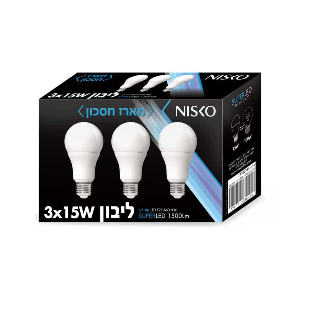 שלישיית נורות ליבון לד E27 15W אור קר