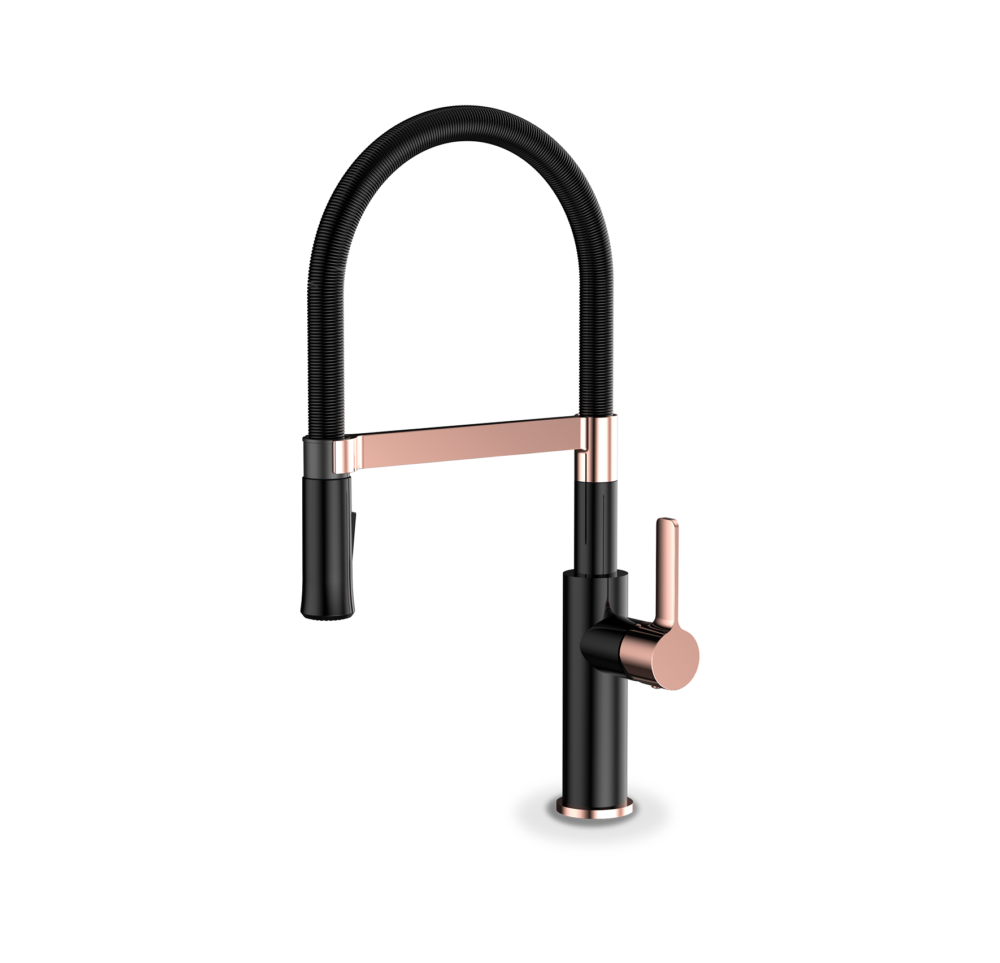 ברז מטבח שגיב צינור גמיש P3 שחור מט/רוז גולד