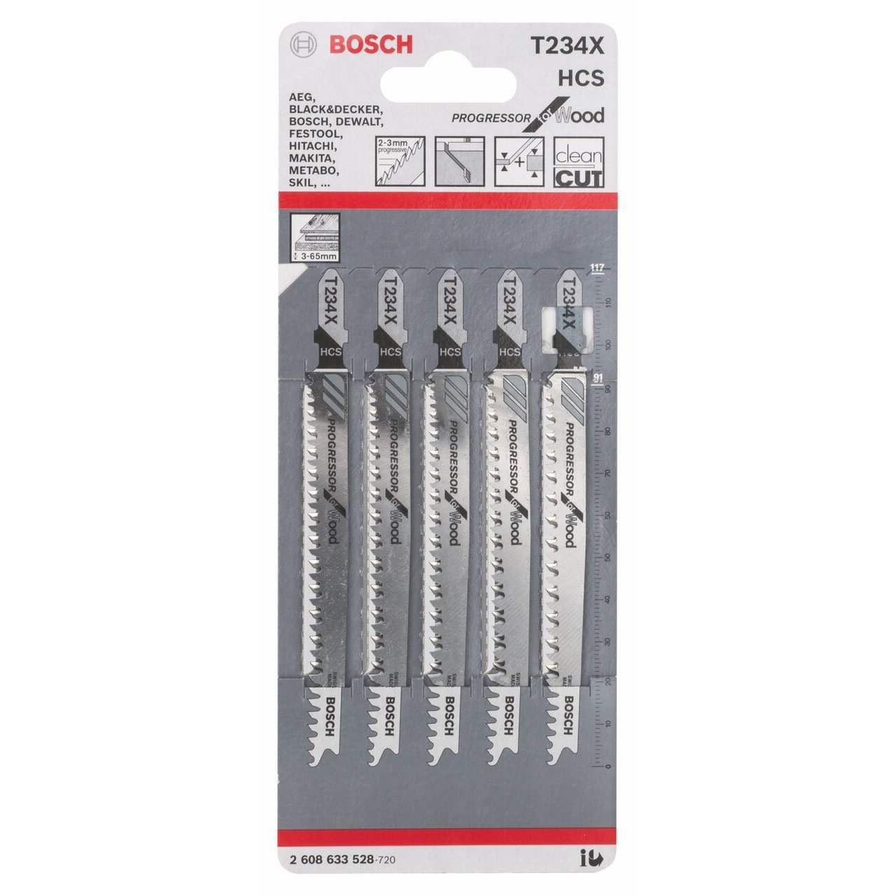 סט 5 להבי מסור אנכי לעץ בוש Bosch T234X