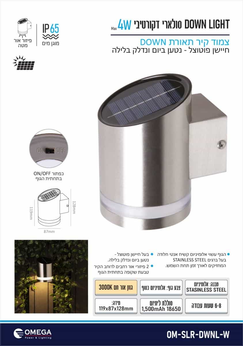 תאורה סולארית דקורטיבית 4W DOWN LIGHT