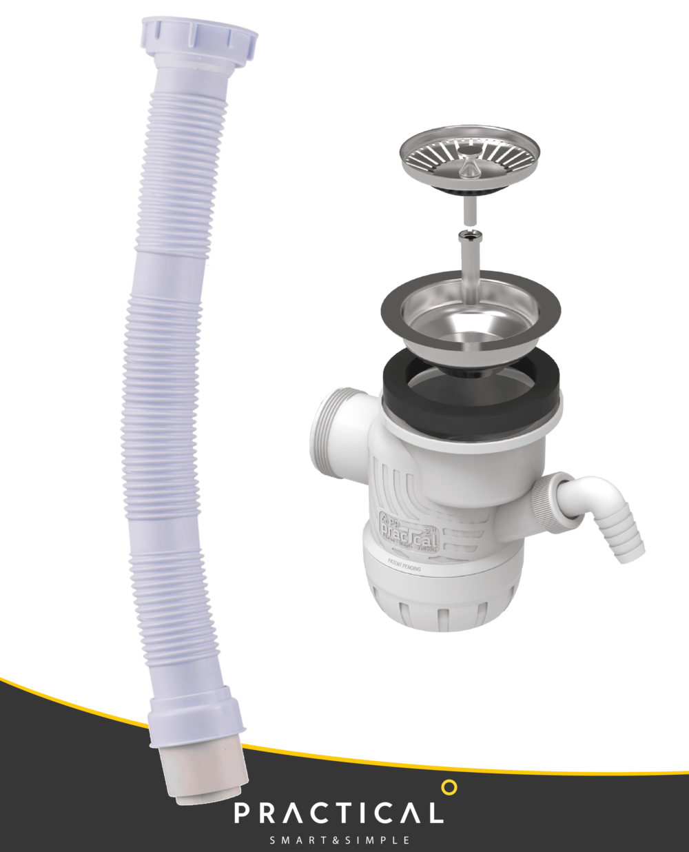 סיפון משולב לכיור אמריקאי + מסננת סטנדרטית + צינור גמיש