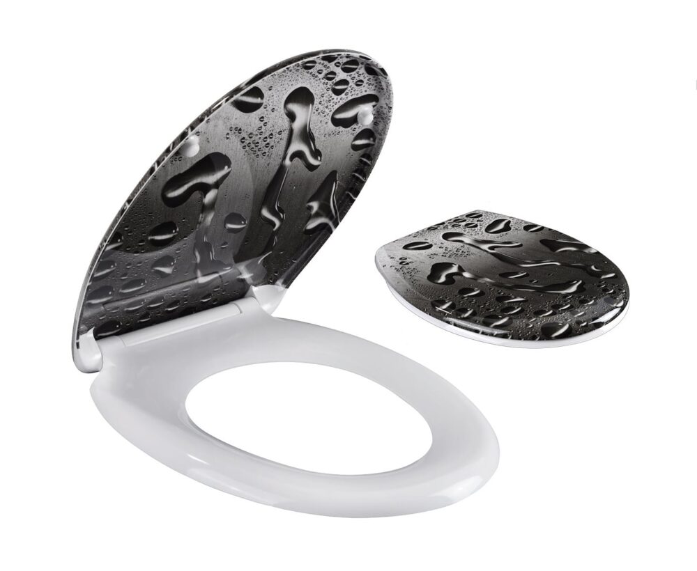 מושב אסלה טריקה שקטה דגם טיפות אפור AQUILA