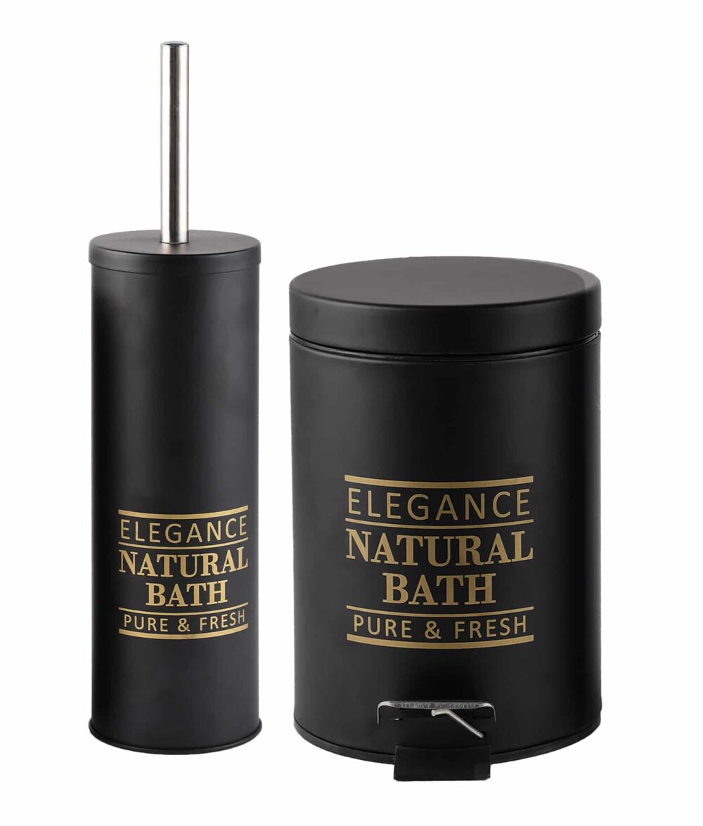 פח אשפה עגול עם דוושה 3 ליטר + מברשת לניקוי אסלה שחור משי AQUILA