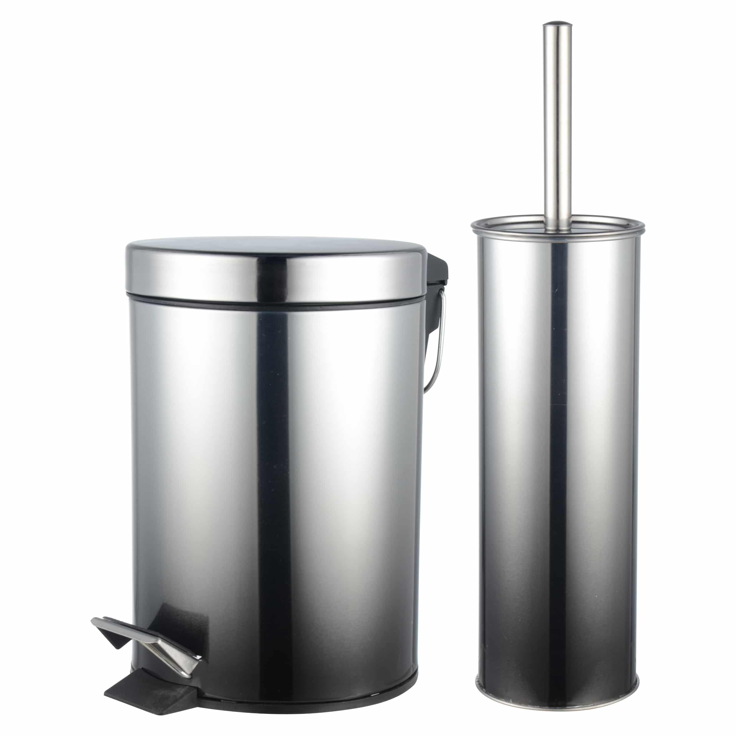 פח אשפה עגול עם דוושה 3 ליטר + מברשת לניקוי אסלה ניקל אפור AQUILA