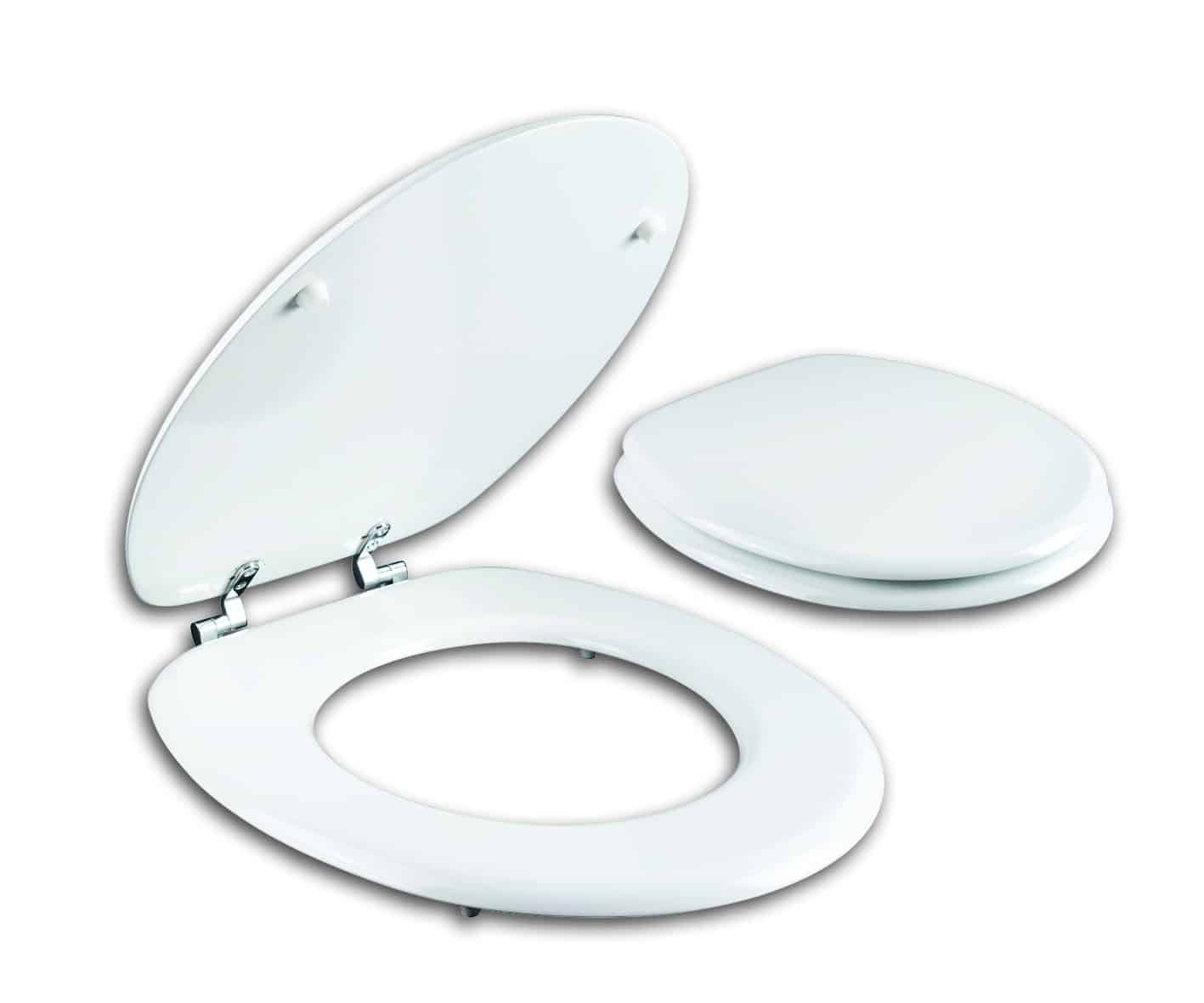 מושב אסלה MDF עם התקנה עילית וצירי נירוסטה לבן AQUILA