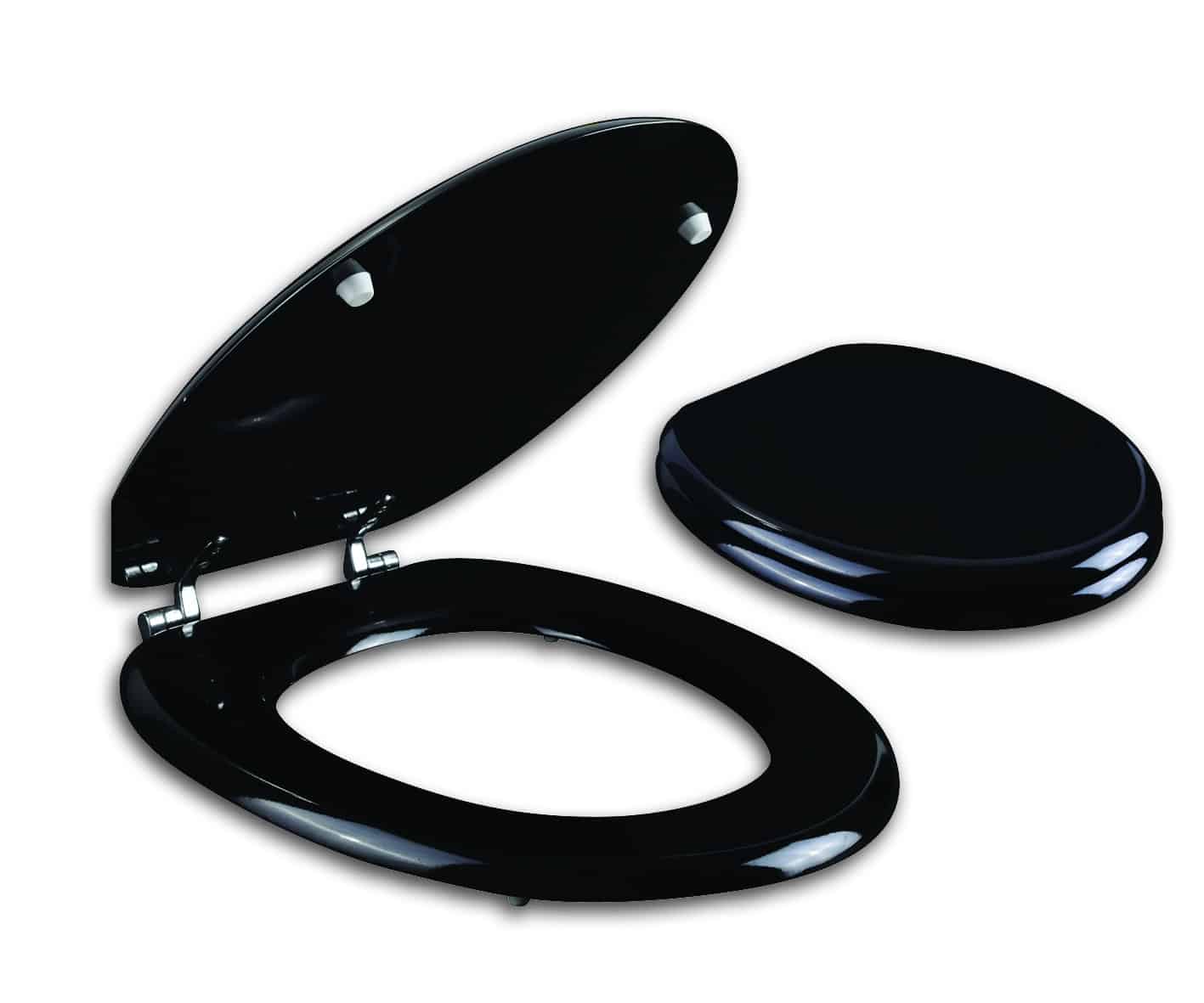 מושב אסלה MDF עם התקנה עילית וצירי נירוסטה שחור AQUILA