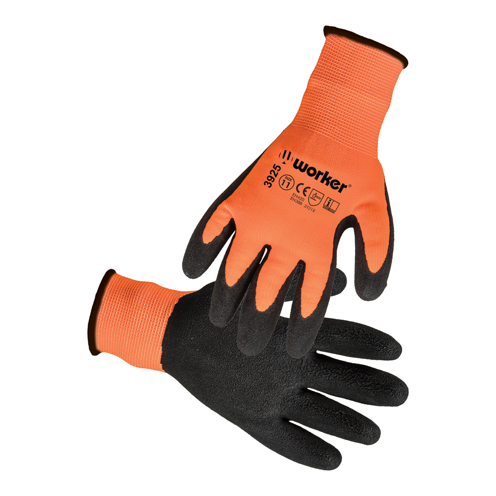 כפפות עבודה לטקס ספוגיות בצבע כתום במידות XL/L