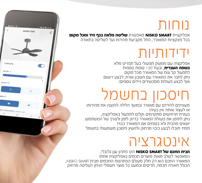 ניסקו מאוורר תקרה חכם ROME 42″ SMART בצבע לבן