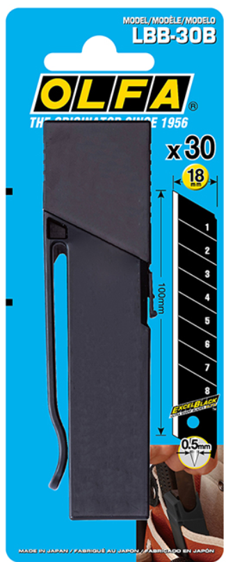 חבילה של 30 להבים שחורים HD לסכין 18 מ”מ OLFA LBB-30B