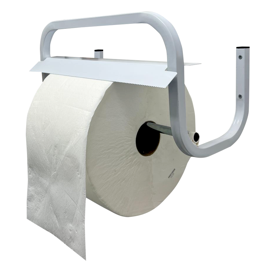 מתקן מתכת לבן לקיר לנייר וניגוב ידיים